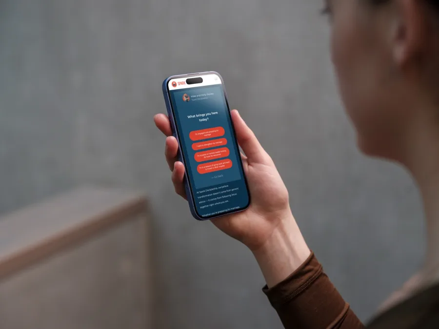 A Spark Discipleship survey question open on a phone